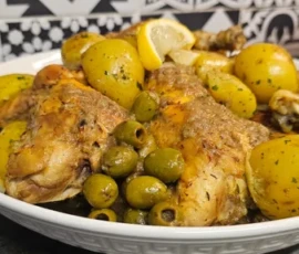Tajine au poulet, olives et citron confit - Plat méditerranéen mijoté Marseille